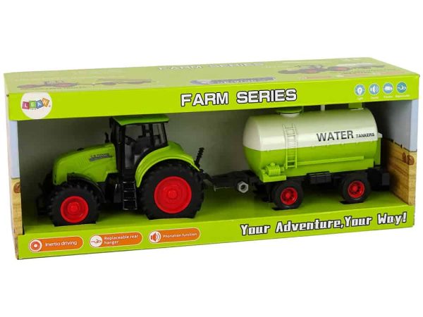 Tractor With Big Wheel Trailer Green Farm