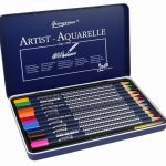 Set of 12 Watercolor Pencils Metal Container
