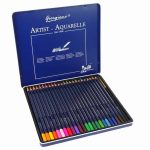 Set of 24 Watercolor Pencils Metal Container