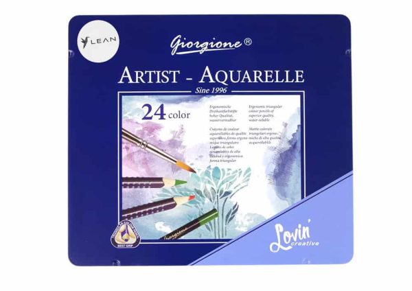 Set of 24 Watercolor Pencils Metal Container