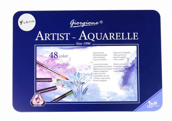 Set of 48 Watercolor Pencils Metal Container