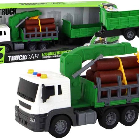 Truck With Crane Friction Drive Sounds Green Wood 1:16