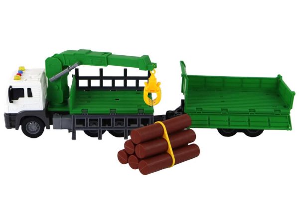 Truck With Crane Friction Drive Sounds Green Wood 1:16