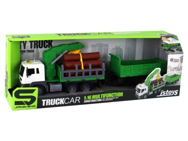 Truck With Crane Friction Drive Sounds Green Wood 1:16