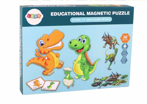 A set of educational magnetic puzzles with dinosaurs