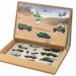 A set of educational magnetic puzzles with a land war motif