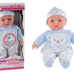 Baby doll, blue pajamas with teddy bear, hat, sounds