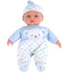 Baby doll, blue pajamas with teddy bear, hat, sounds