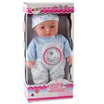 Baby doll, blue pajamas with teddy bear, hat, sounds