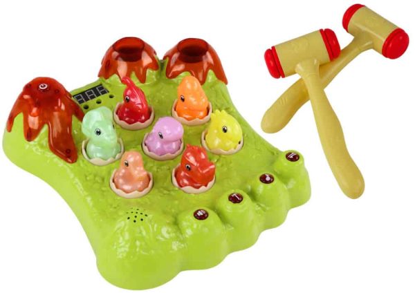 Wack-A-Mole Game Dinosaurs Board Two Hammers Green Lights Sounds
