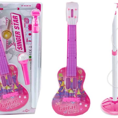 Electric Guitar Stand Kit with Microphone Battery Operated Pink