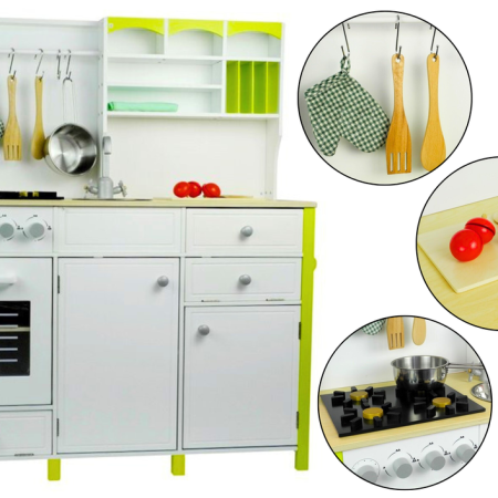 Wooden Kitchen for Children Green and White Paula Opening Elements