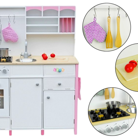 Wooden Kitchen for Kids Pink and White Paula Opening Elements