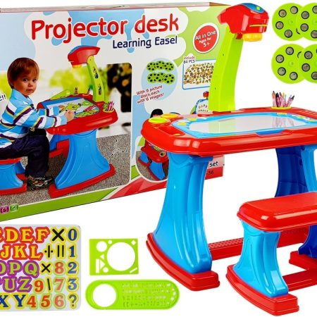 Educational Table with Projector Chair Crayons Magnets Letters and Numbers