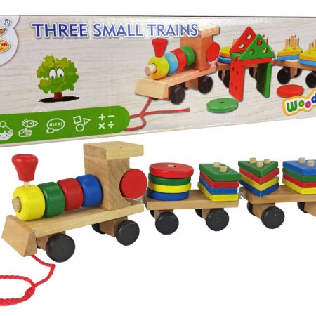 Wooden Train Locomotive. 2 Detachable Wagons
