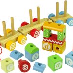 Wooden Train Locomotive Two Carriages Letters Shapes