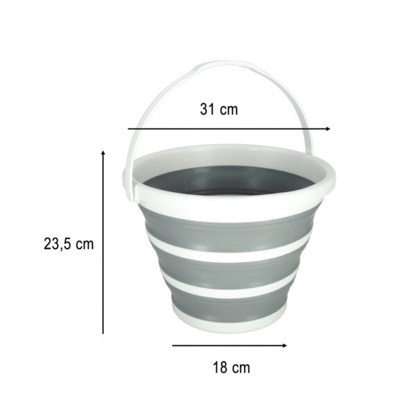 Silicone folding bucket 10L stripes grey
