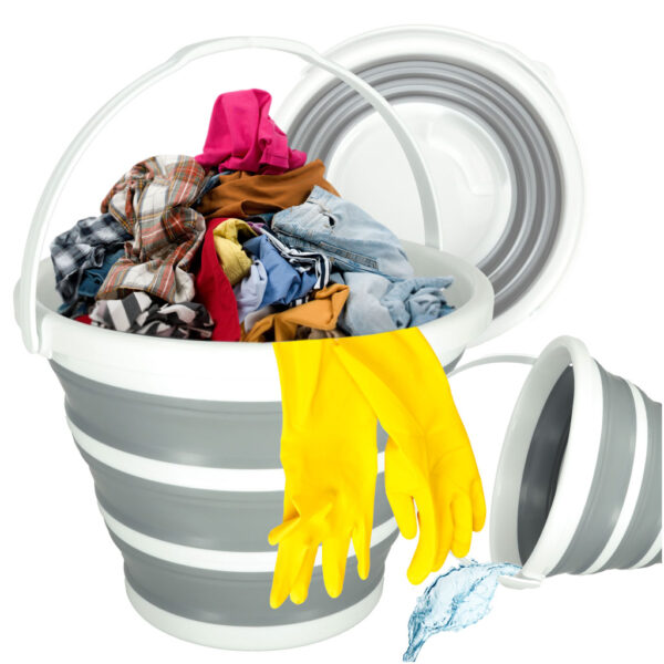 Silicone folding bucket 10L stripes grey