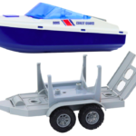 Police Quad with a trailer for transporting a boat and a motorboat