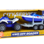 Police Quad with a trailer for transporting a boat and a motorboat