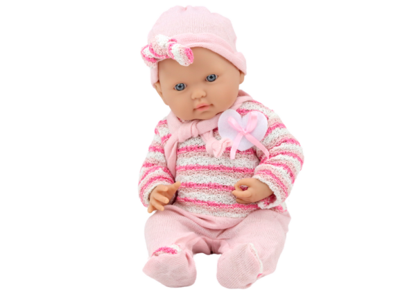 Baby doll striped sweater hat scarf pink