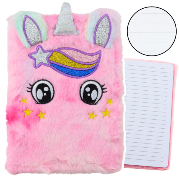 Plush Notebook Lined Unicorn Pink Rainbow