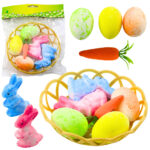 Easter Decorations In Basket Bunnies Eggs Carrot 6pcs