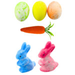 Easter Decorations In Basket Bunnies Eggs Carrot 6pcs