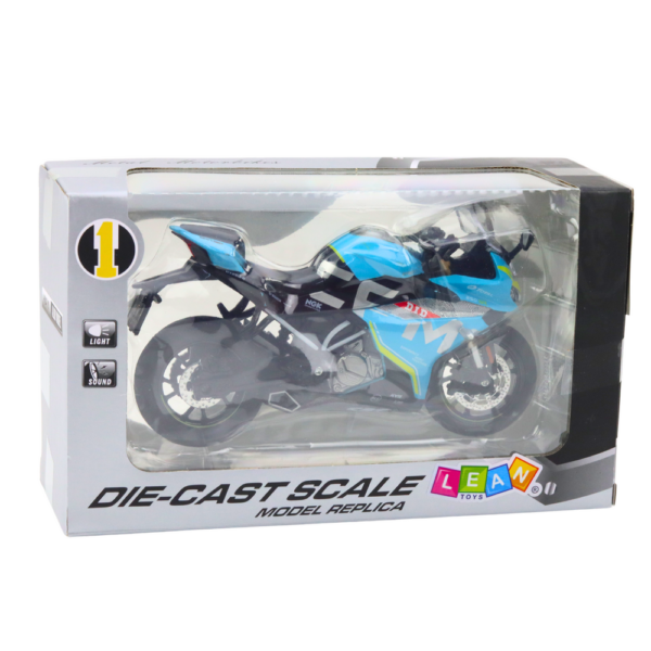 Sports Motorcycle Metal Lights Sounds Blue 1:12