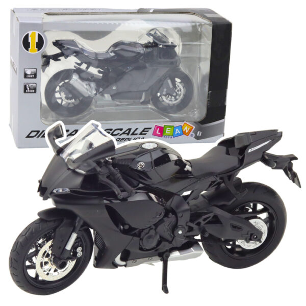 Sports Motorcycle Metal Lights Sounds Silver Elements Black 1:12