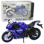Sports Motorcycle Metal Lights Sounds Navy Blue R1 1:12